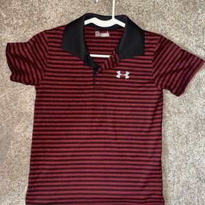 Under Armour Red and Black Striped Boys Polo